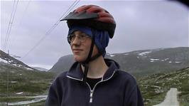 Olly improvises with his boxers to keep his ears warm near Tunge Lake